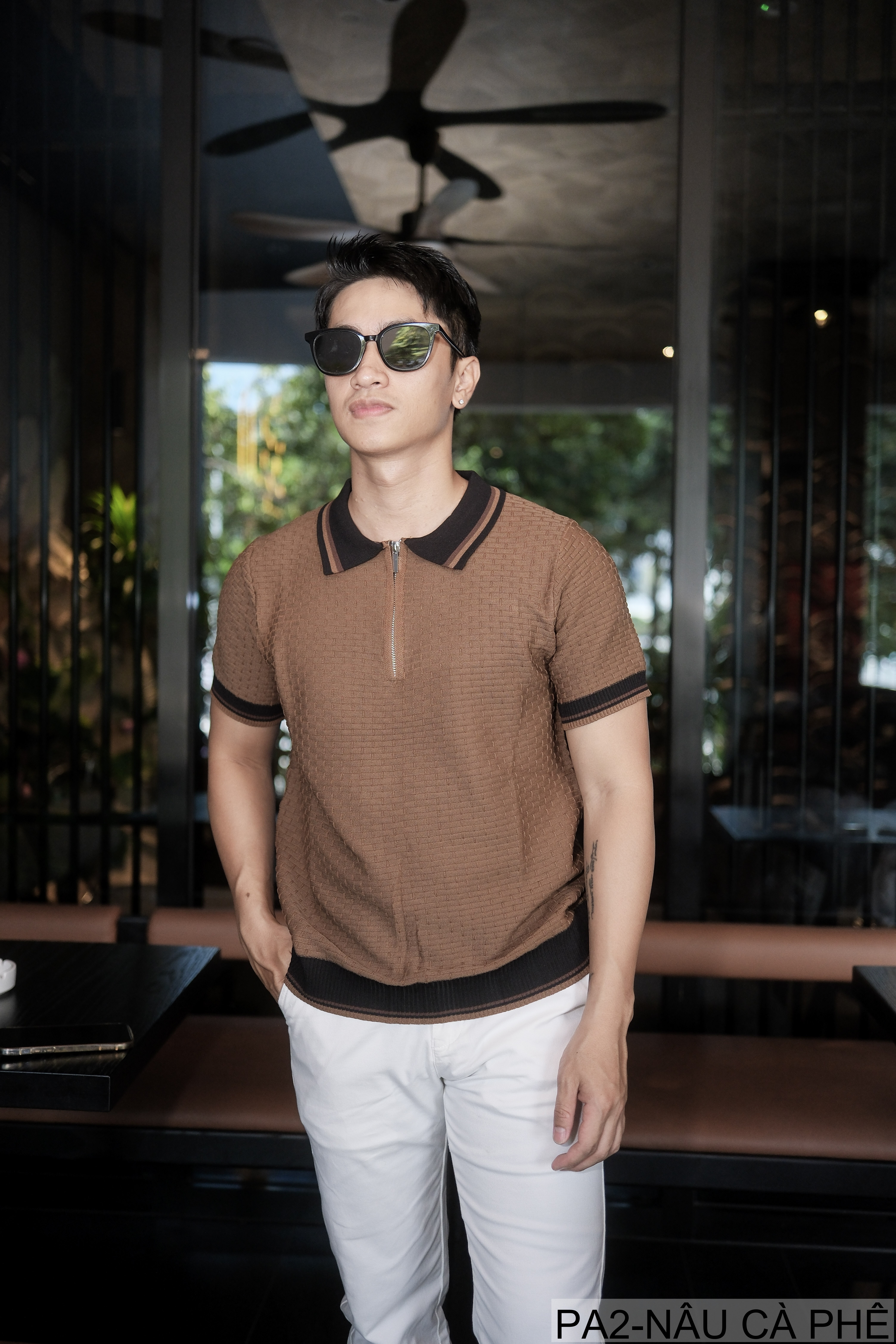 PA2 - Áo len nam tay ngắn cổ polo kiểu dệt waffle, thoáng khí, phong cách Hàn Quốc_thumbnail_7