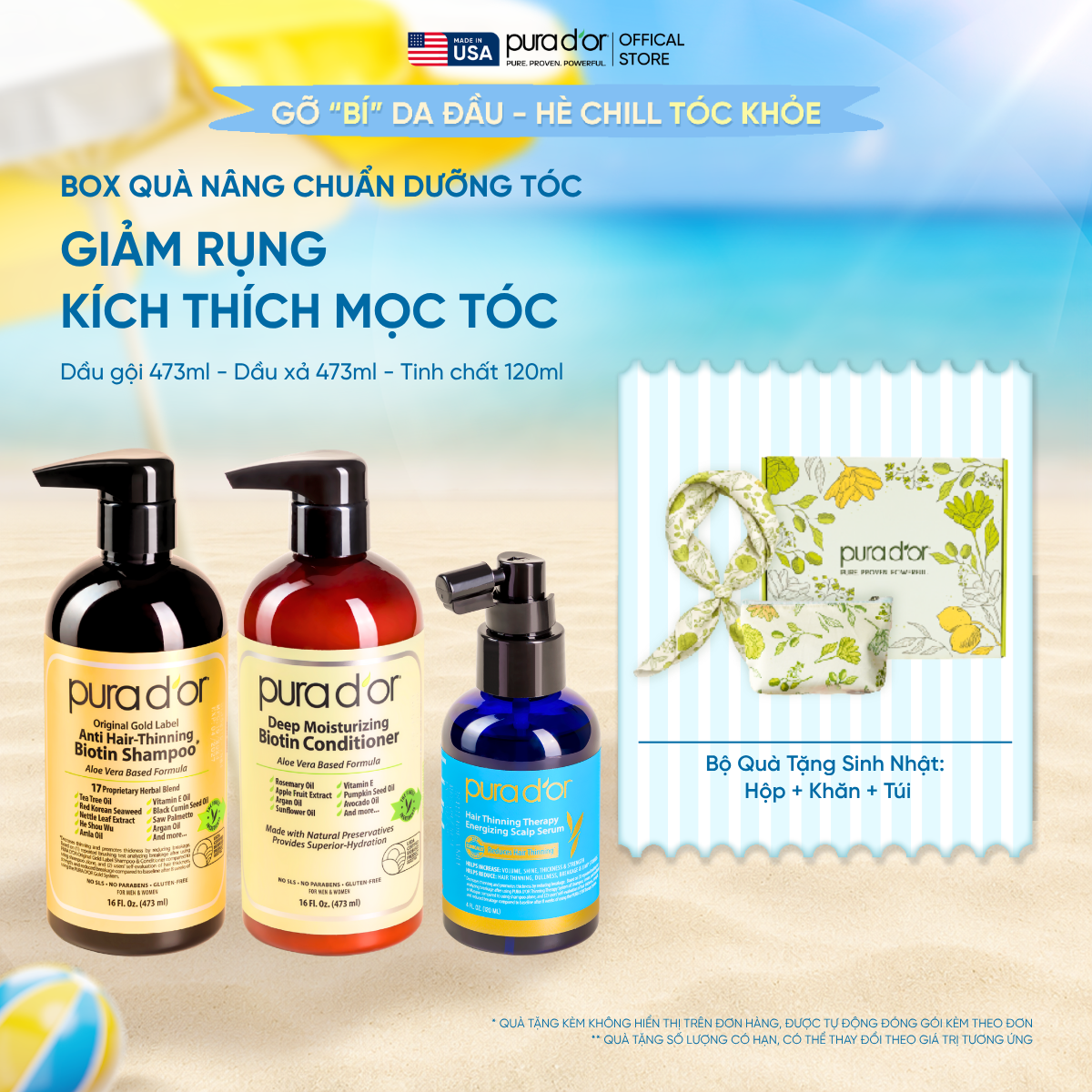 [Box Nâng Chuẩn Chắc Khỏe] Bộ Gội Xả Tinh Chất Hữu Cơ Mọc Tóc, Giảm Rụng Tóc, chăm sóc tóc toàn diện Pura D'or 473ml