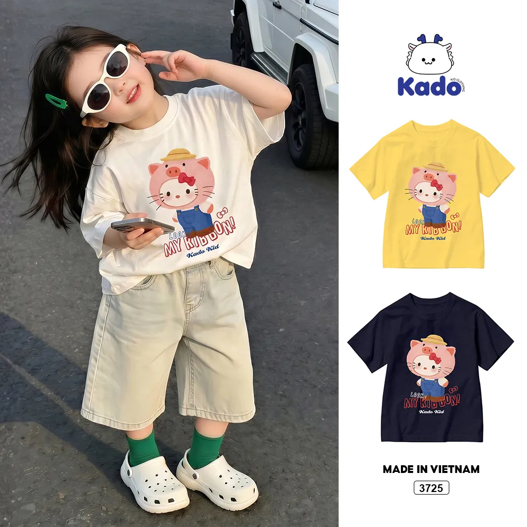Áo thun bé gái kittie form rộng thoải mái Kado 3725