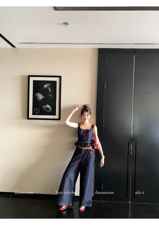 Lucas - Set denim áo 2 quai bản lớn cài cúc gấu xòe + quần suông dáng dài_thumbnail_2