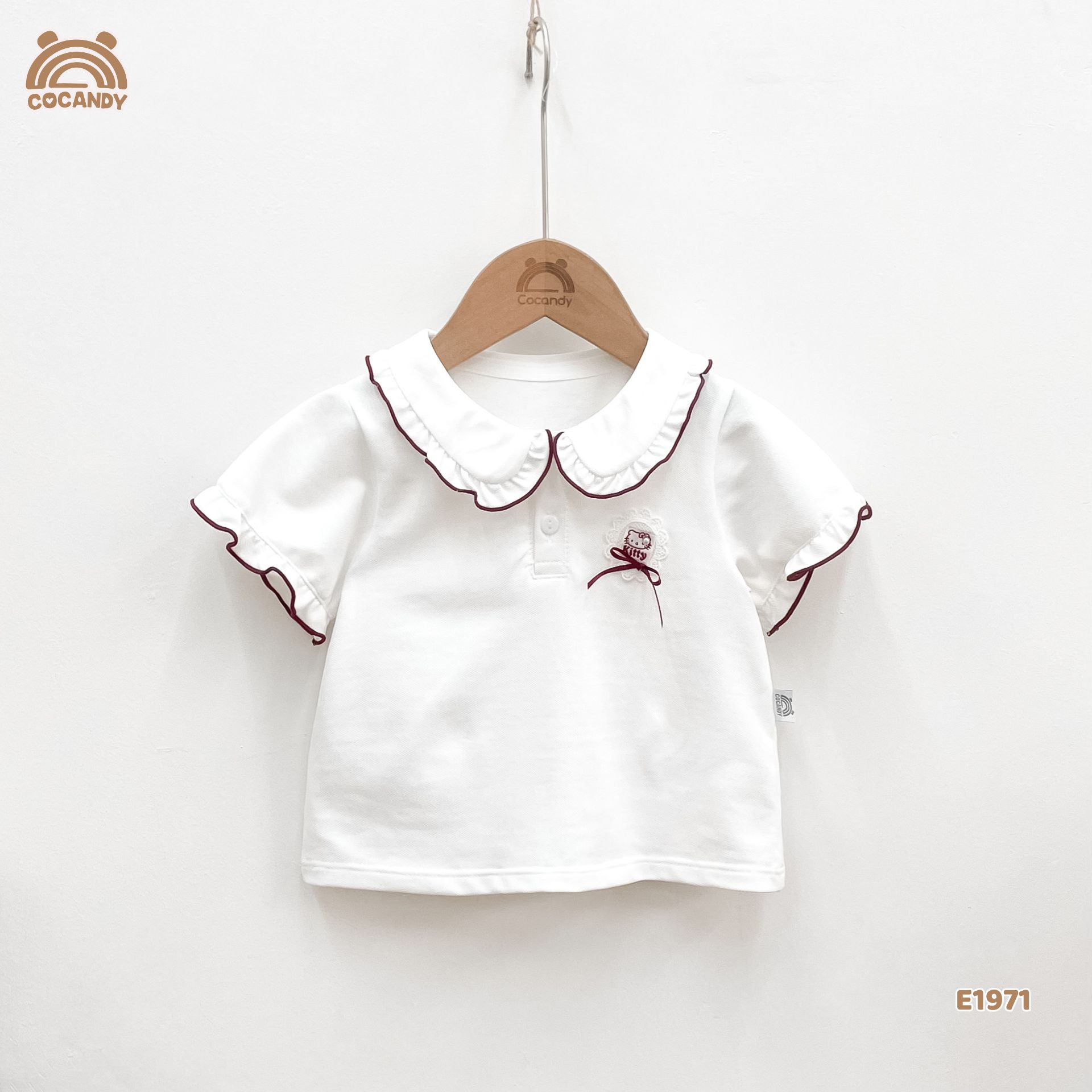 Áo cộc polo TRẮNG cổ sen kép phối nơ_thumbnail_2