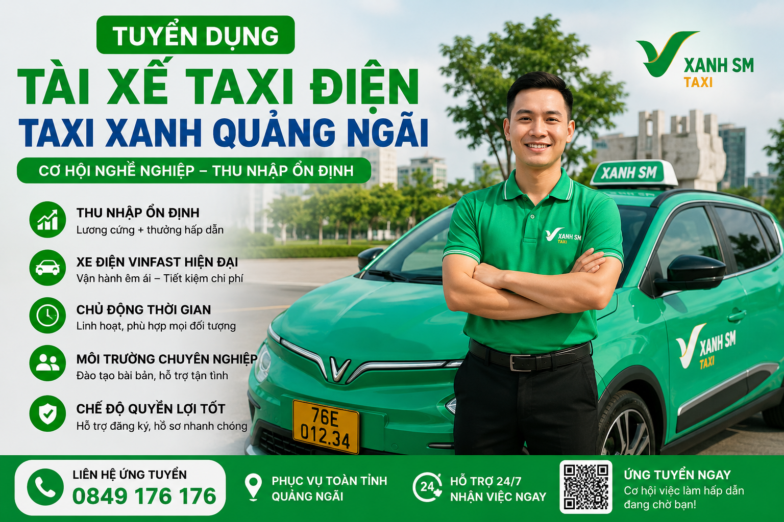 Tuyển Dụng Tài Xế Taxi Xanh Quảng Ngãi Thu Nhập Ổn Định