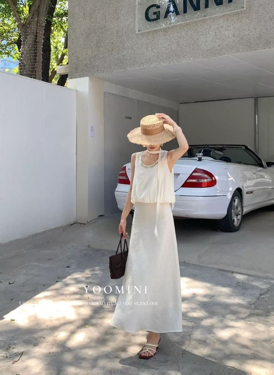 Lucas - Set áo zile viền charm quanh cổ + dây + chân váy dáng xòe maxi_thumbnail_2