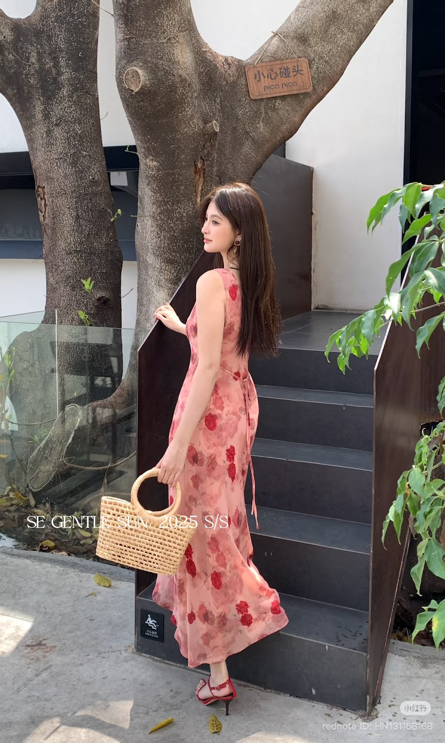 Lucas - Váy zile hoa rúm ngực buộc nơ dáng dài XY_thumbnail_4