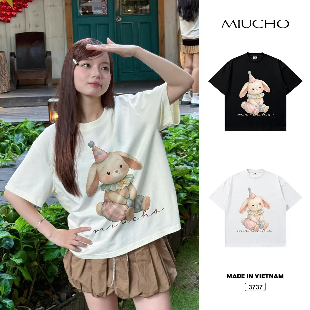 Áo thun boxy nữ thời trang mùa hè Bunny đáng yêu Miucho 3737