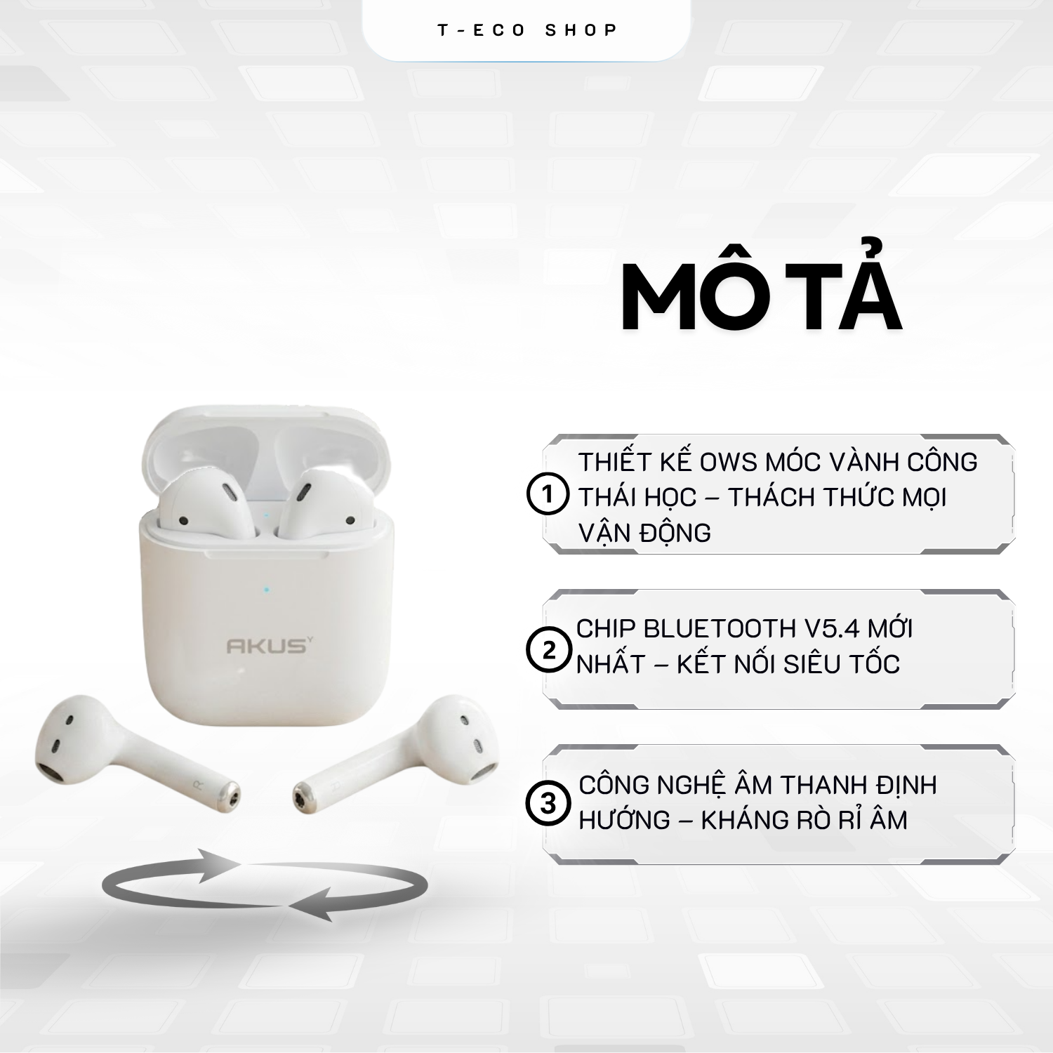 T-ECO SHOP | Tai Nghe Bluetooth Không Dây AKUS A2 Nhét Tai Kết Nối Ổn Định Kèm Hộp Sạc_thumbnail_5