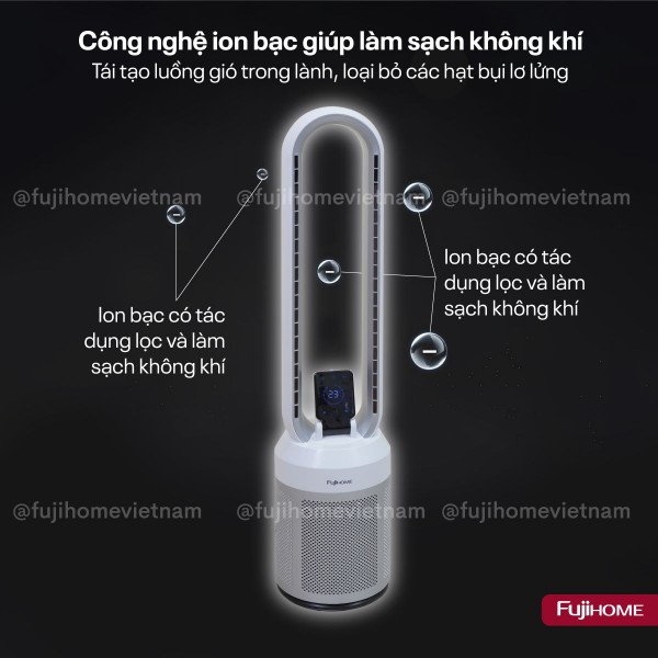 Quạt không cánh tích hợp lọc không khí bằng HEPA, màng lọc Ion bạc Fujihome BF308DC HEPA_thumbnail_2