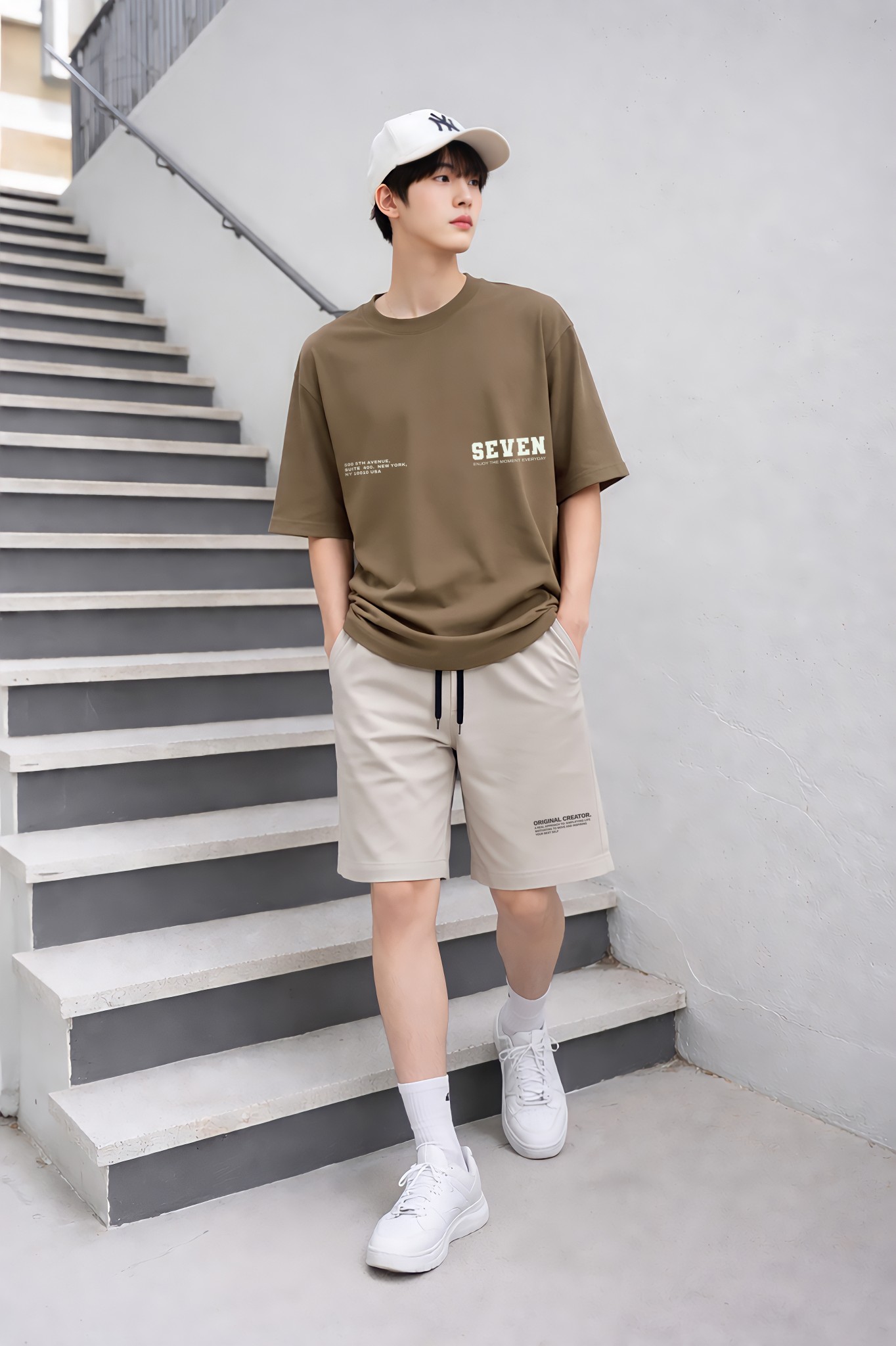 Áo phông bé trai dáng rộng màu nâu in chữ_thumbnail_1