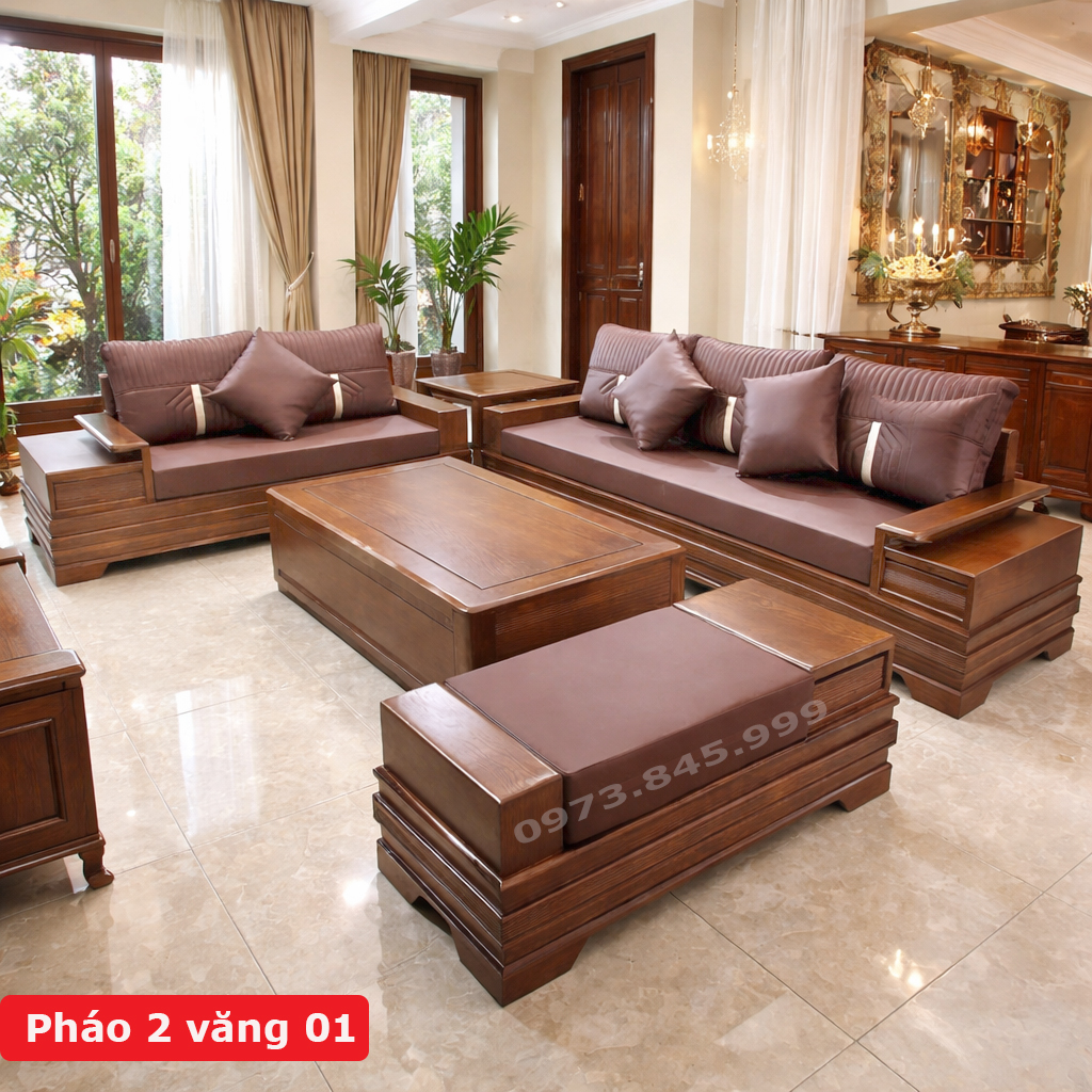 Sofa 2 văng chân pháo