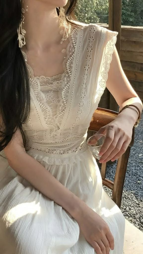 Lucas - Váy zile cổ tim viền ren pha ngang ngực, chân xòe dáng dài_thumbnail_5