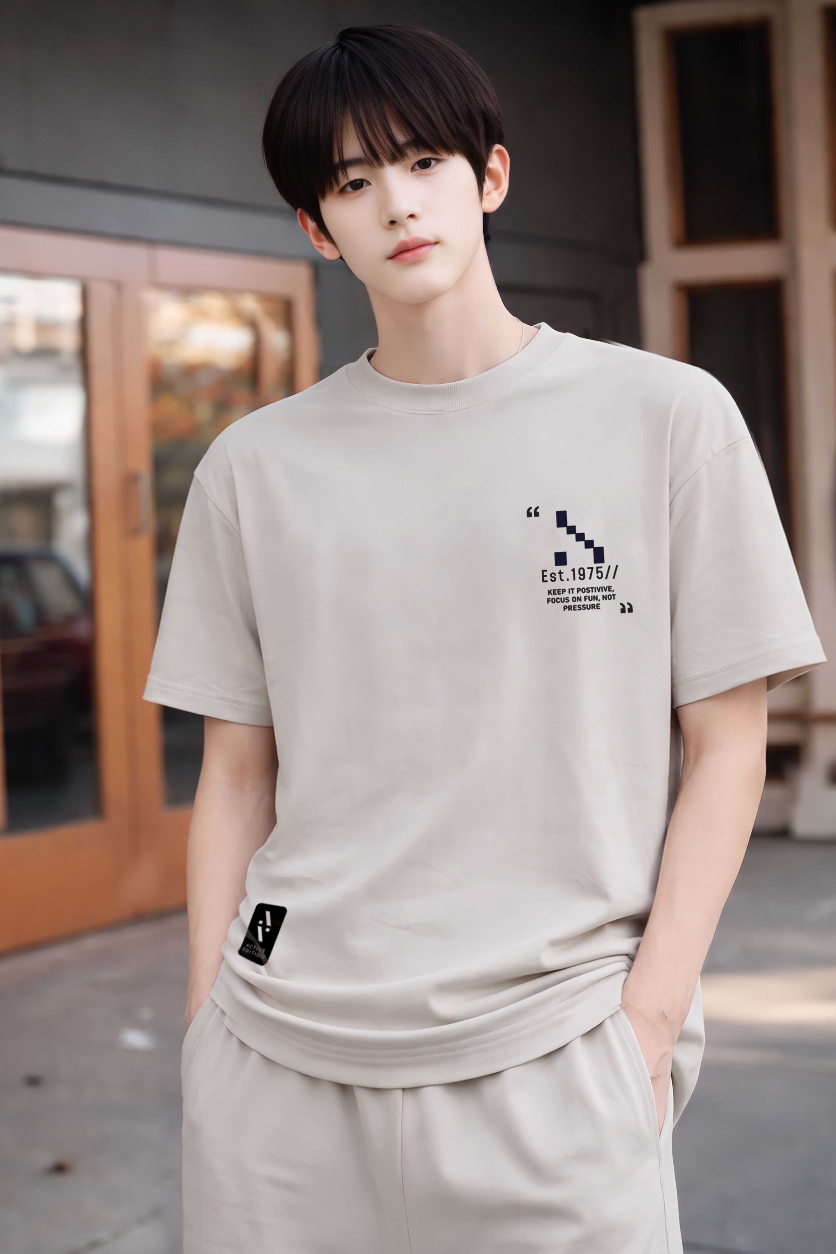 Áo phông dáng thường bé trai màu be in chữ_thumbnail_1