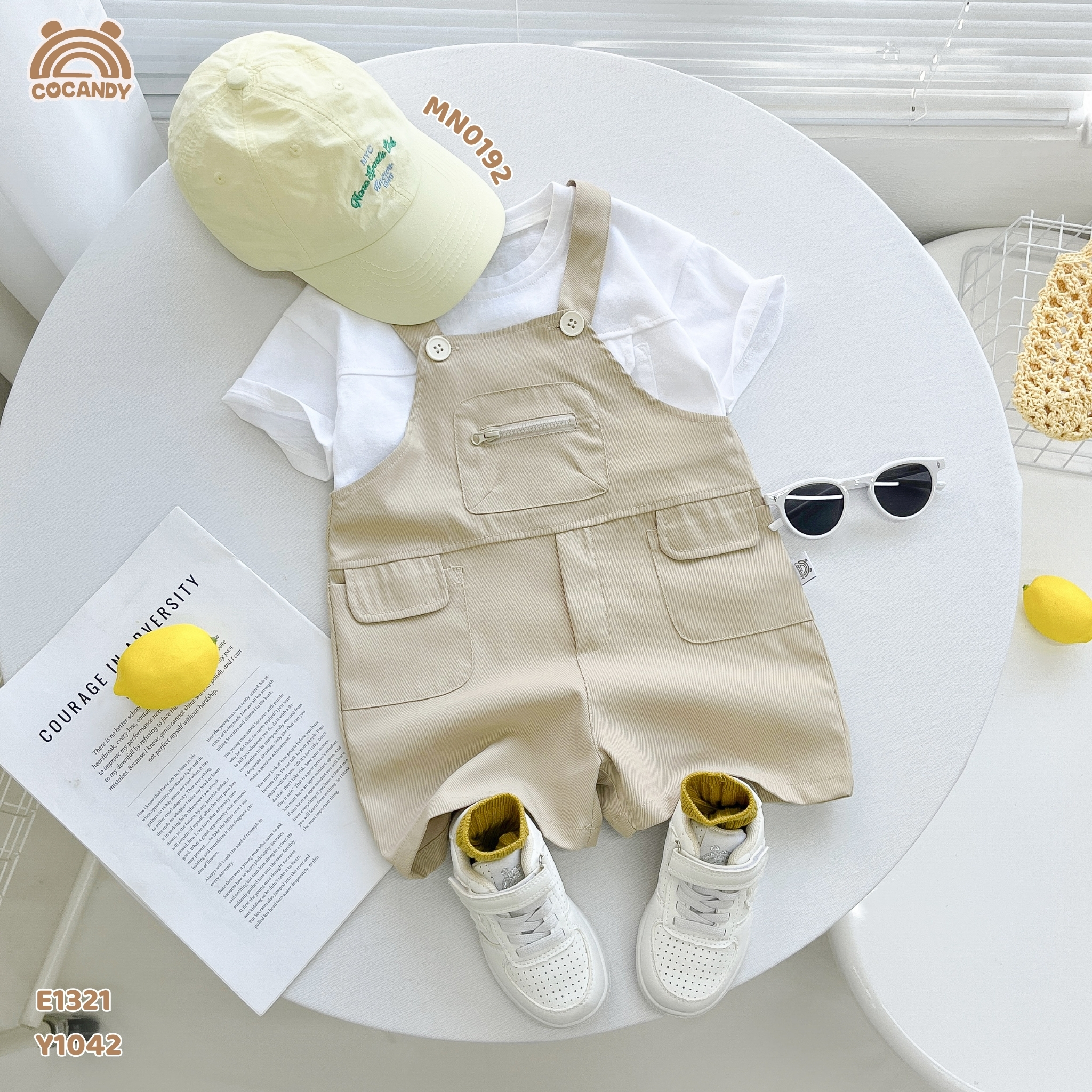 Yếm cộc kaki BE túi ngực kéo khóa