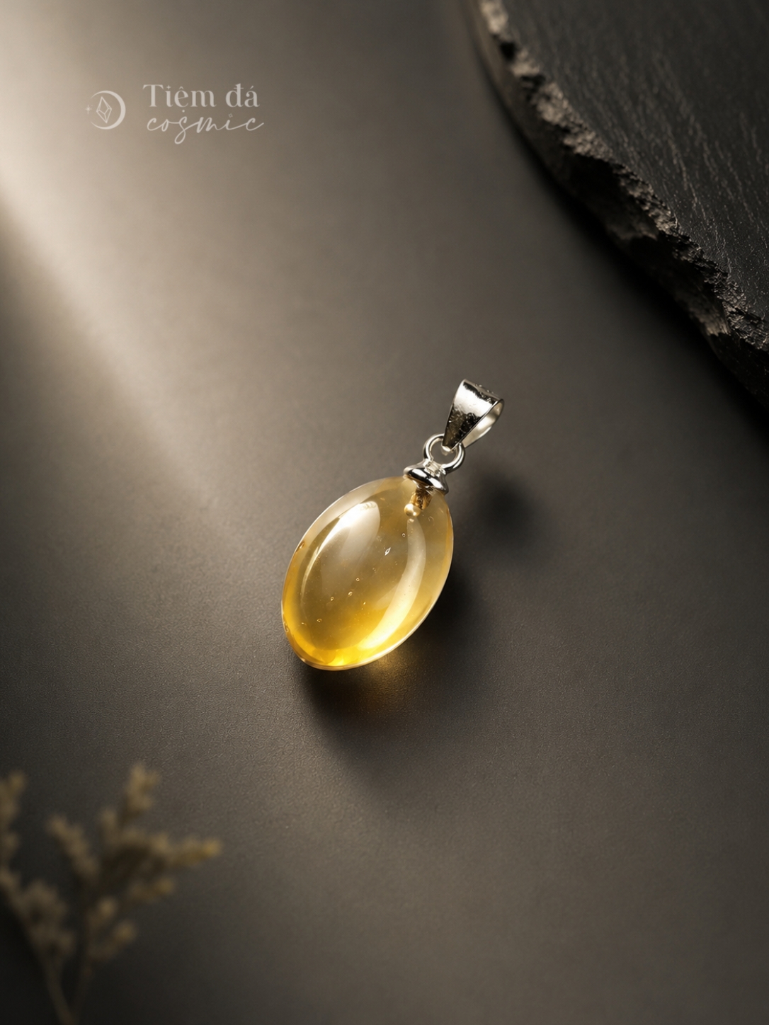 Mặt Vòng Cổ Thạch Anh Vàng Citrine Tự Nhiên Dáng Giọt Nước Khấu Bạc S925 (KHÔNG KÈM DÂY)