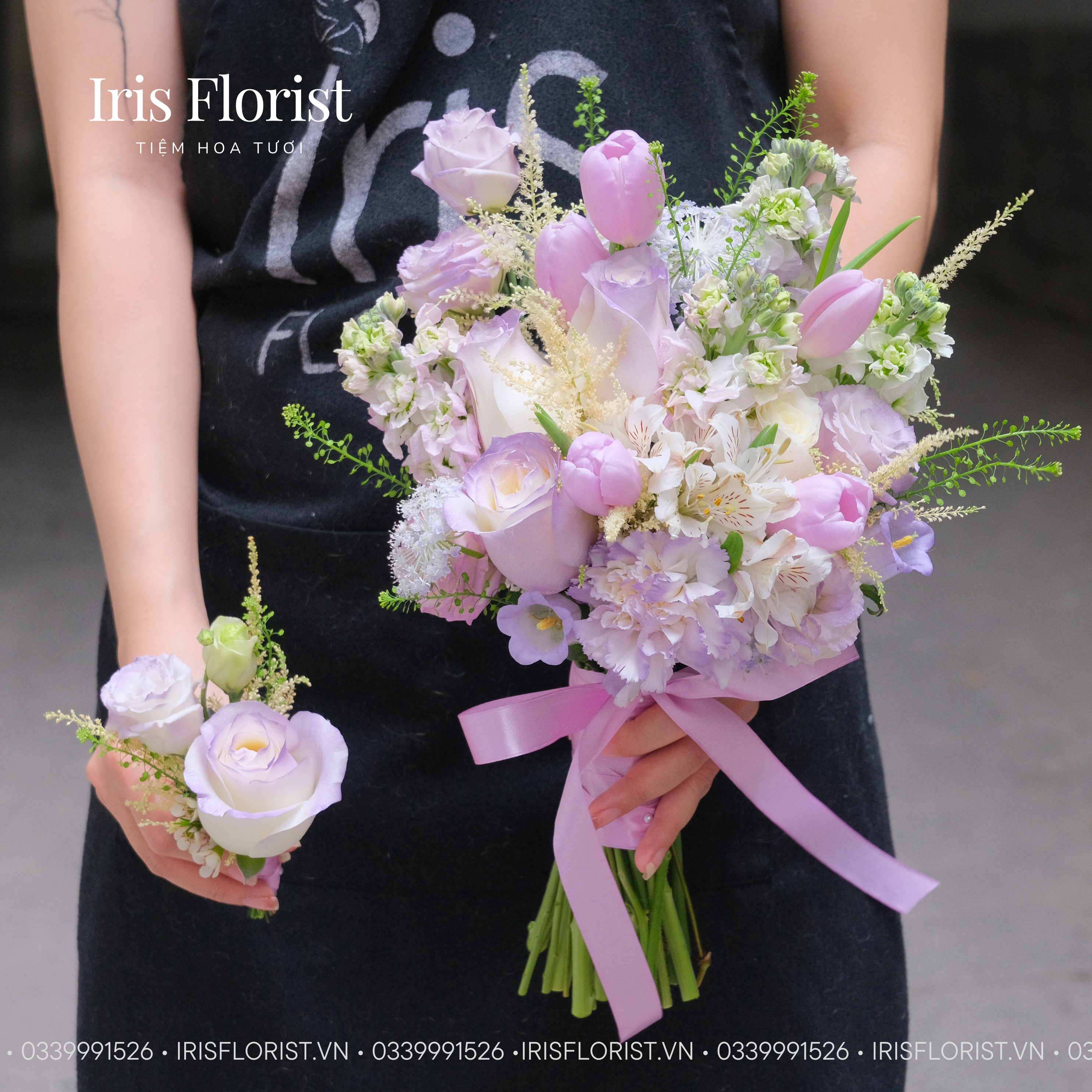 Bó hoa cưới tone tím nhạt