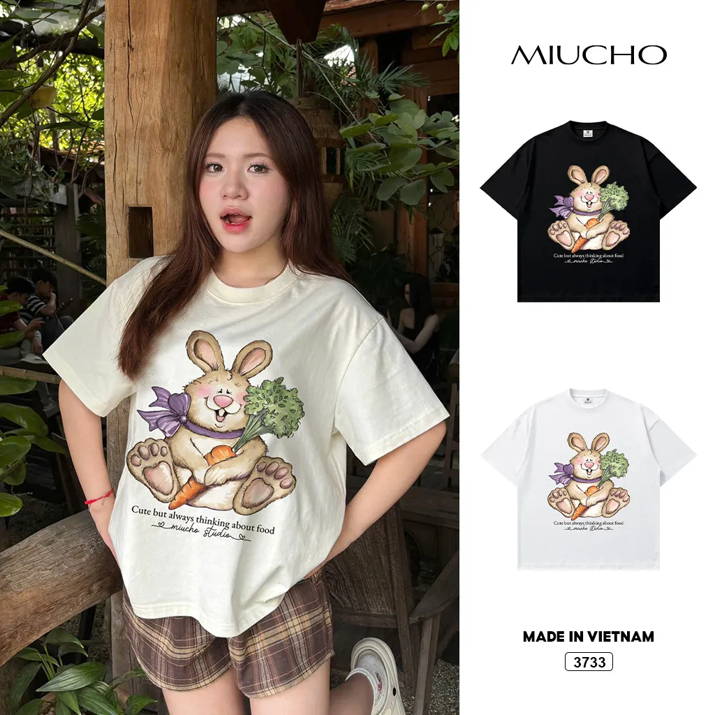 Áo thun nữ form boxy chất thoáng mát mùa hè hoạt hình thỏ Miucho 3733