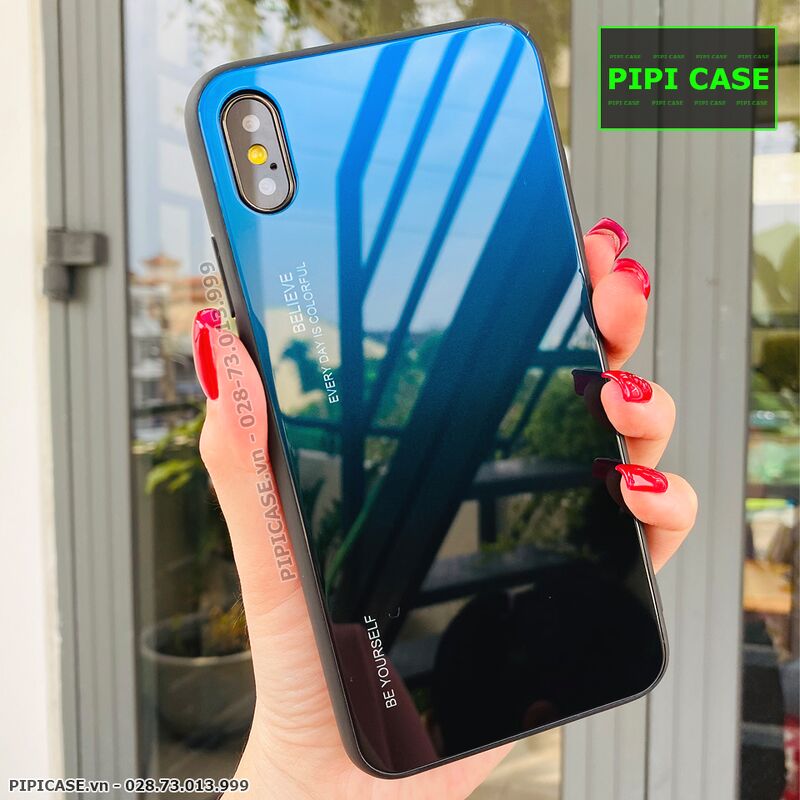 Ốp Lưng iPhone XS Max - Glass Two Color - Xanh Đen
