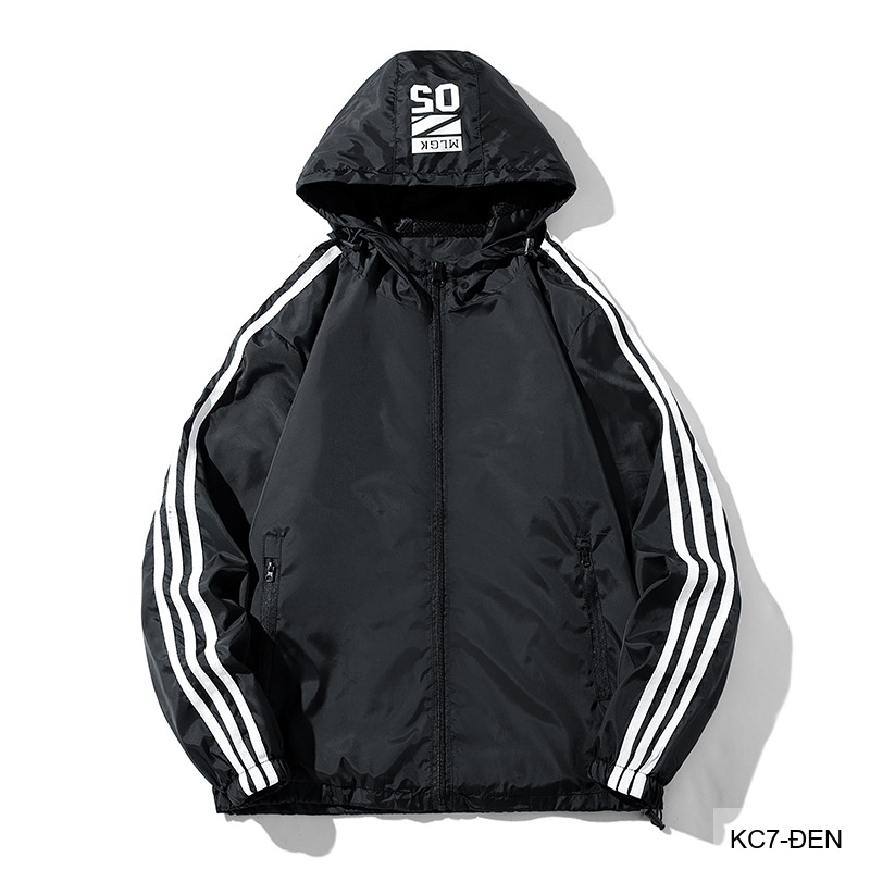KC7 - Áo khoác nam thể thao oversize tay dài có mũ, chất liệu polyester thoáng mát, 3 màu xanh dương, đen, xanh đậm