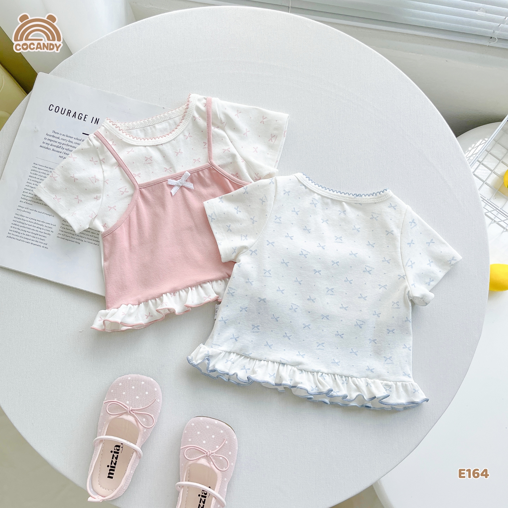 Áo cộc thun HỒNG phối nơ giả yếm_thumbnail_4