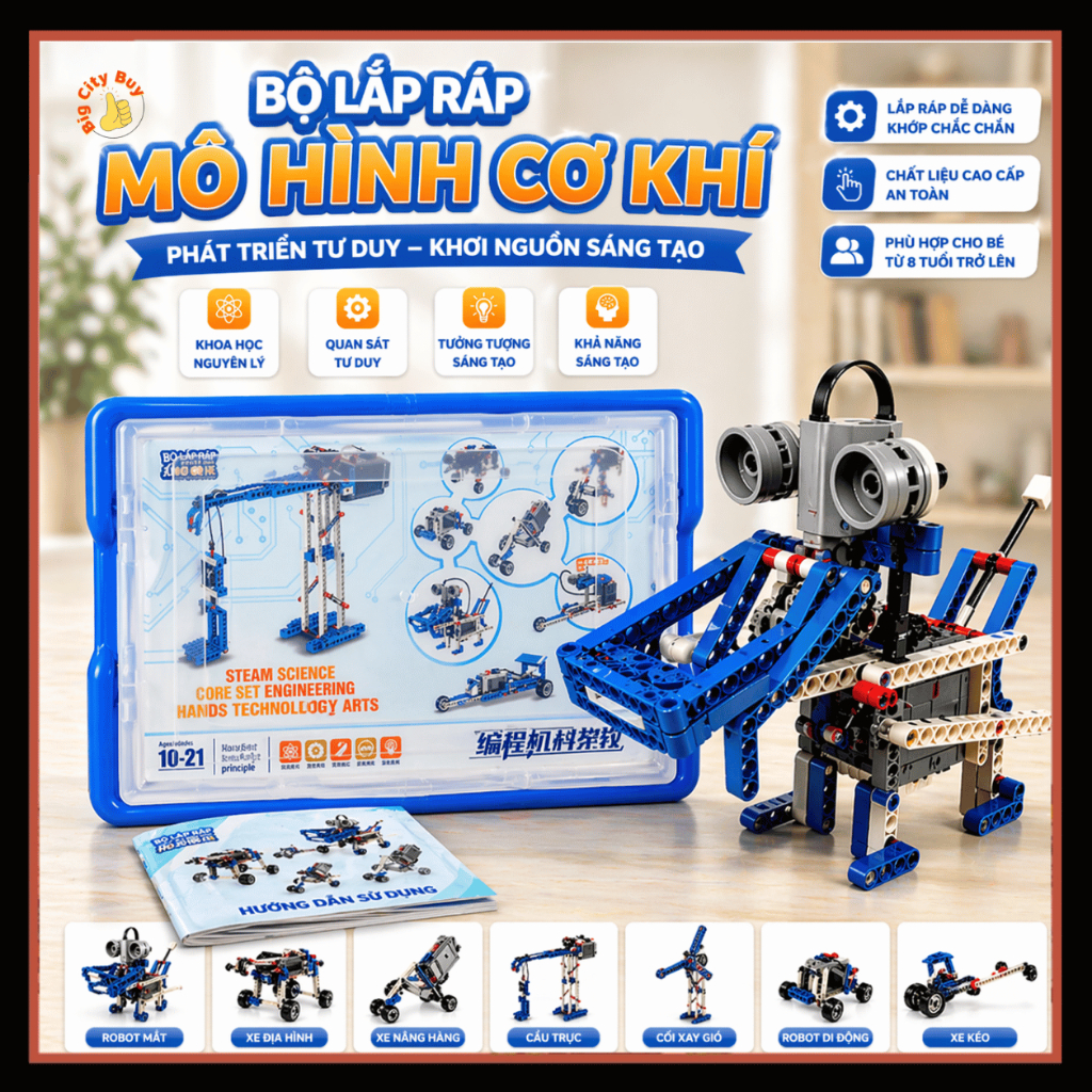 Bộ Đồ Chơi Lắp Ráp Kỹ Sư Cơ Khí STEAM Hàng Trăm Chi Tiết Có Động Cơ Lắp Gần 50 Mô Hình Khác Nhau BigcityBuy 329STEAM_thumbnail_0