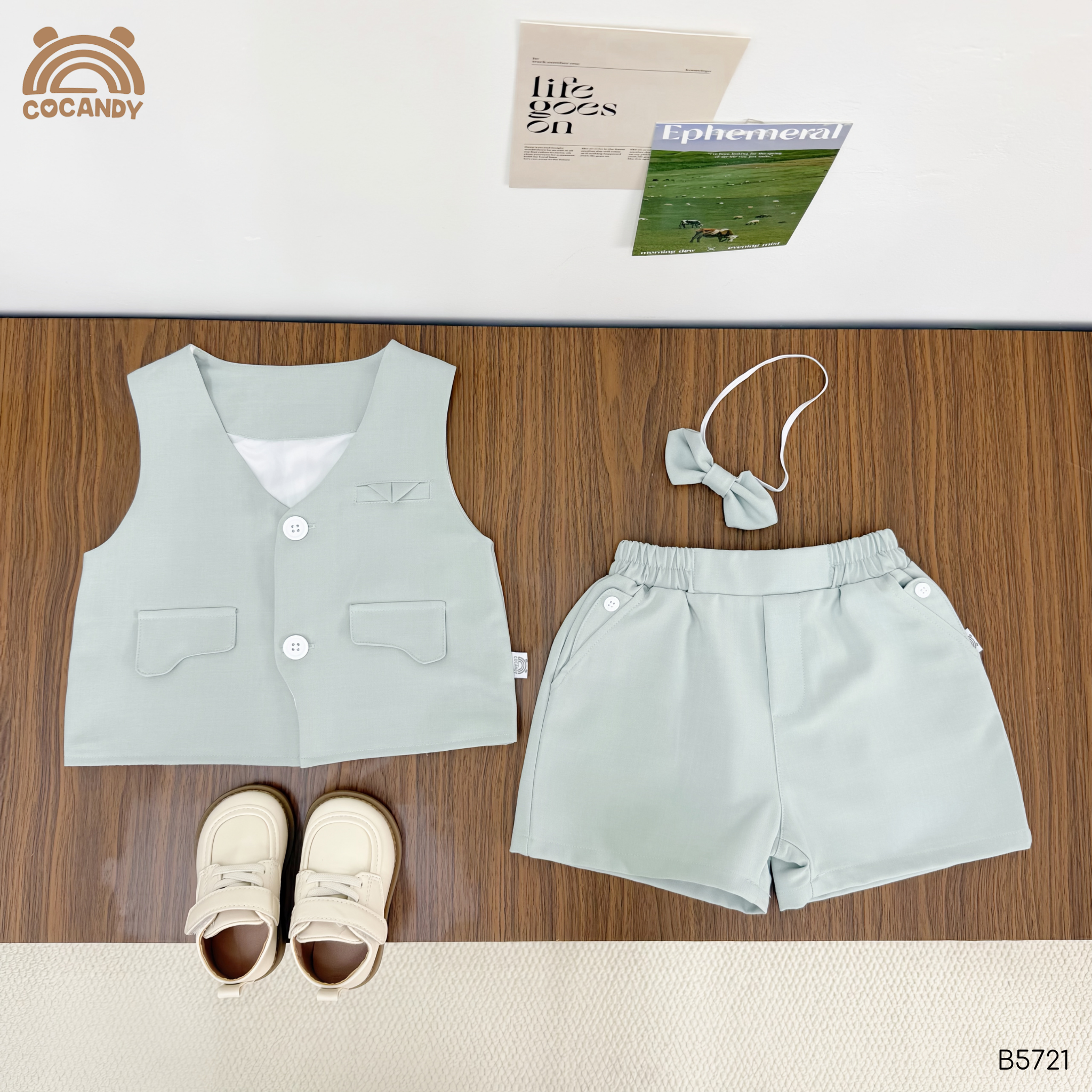 Bộ cộc gile XANH MINT công tử nẹp sườn + NƠ_thumbnail_3