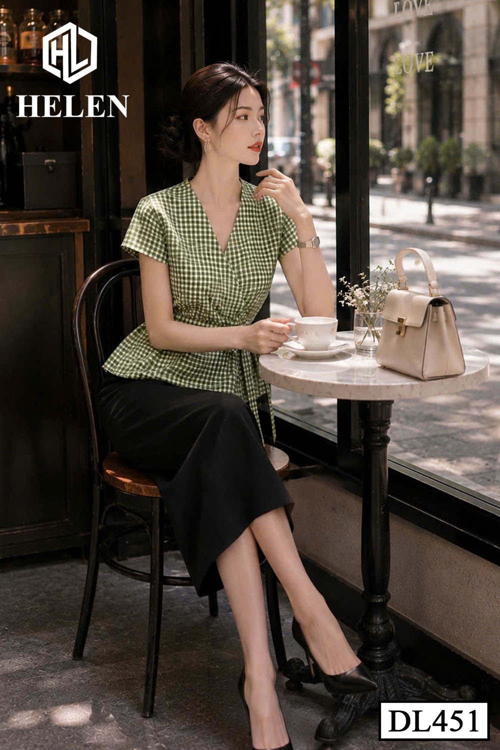 Đầm liền ôm kẻ xanh phối chân đen DL451_thumbnail_2
