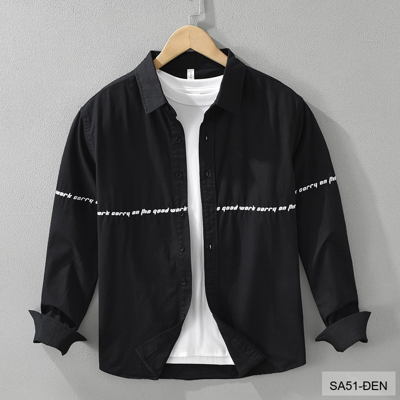 SA51 - Áo Sơ Mi Nam Phong Cách Nhật Bản Thêu Tiếng Anh Tay Dài Thời Trang Đa Năng_thumbnail_12