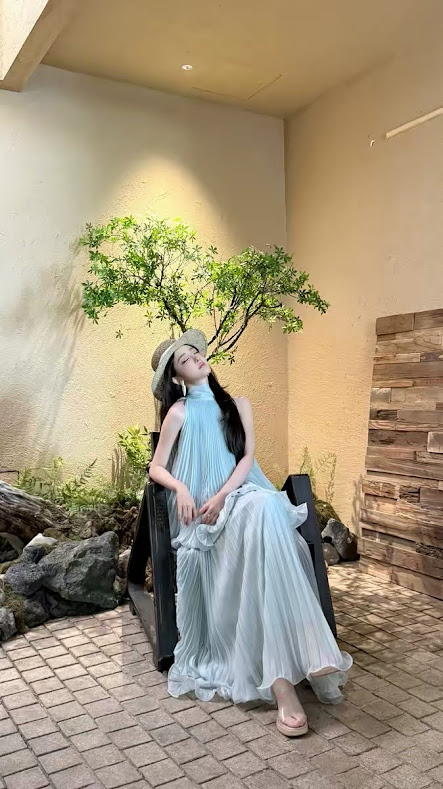 Lucas - Váy voan tơ maxi vải xếp ly vải loang_thumbnail_2