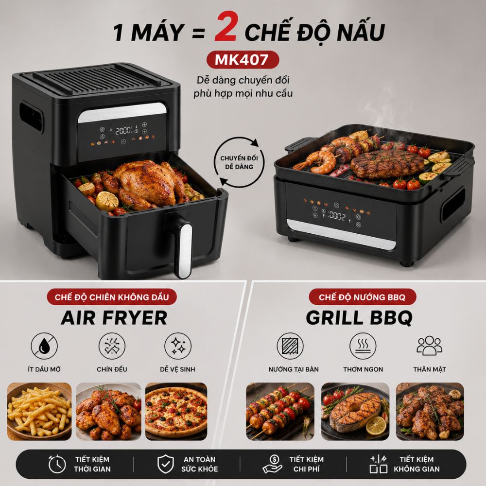 Nồi Chiên Không Dầu Kèm Vỉ Nướng 2-in-1 Mishio MK407: Nâng Tầm Món Ngon, Tiện Lợi Vượt Trội_thumbnail_6