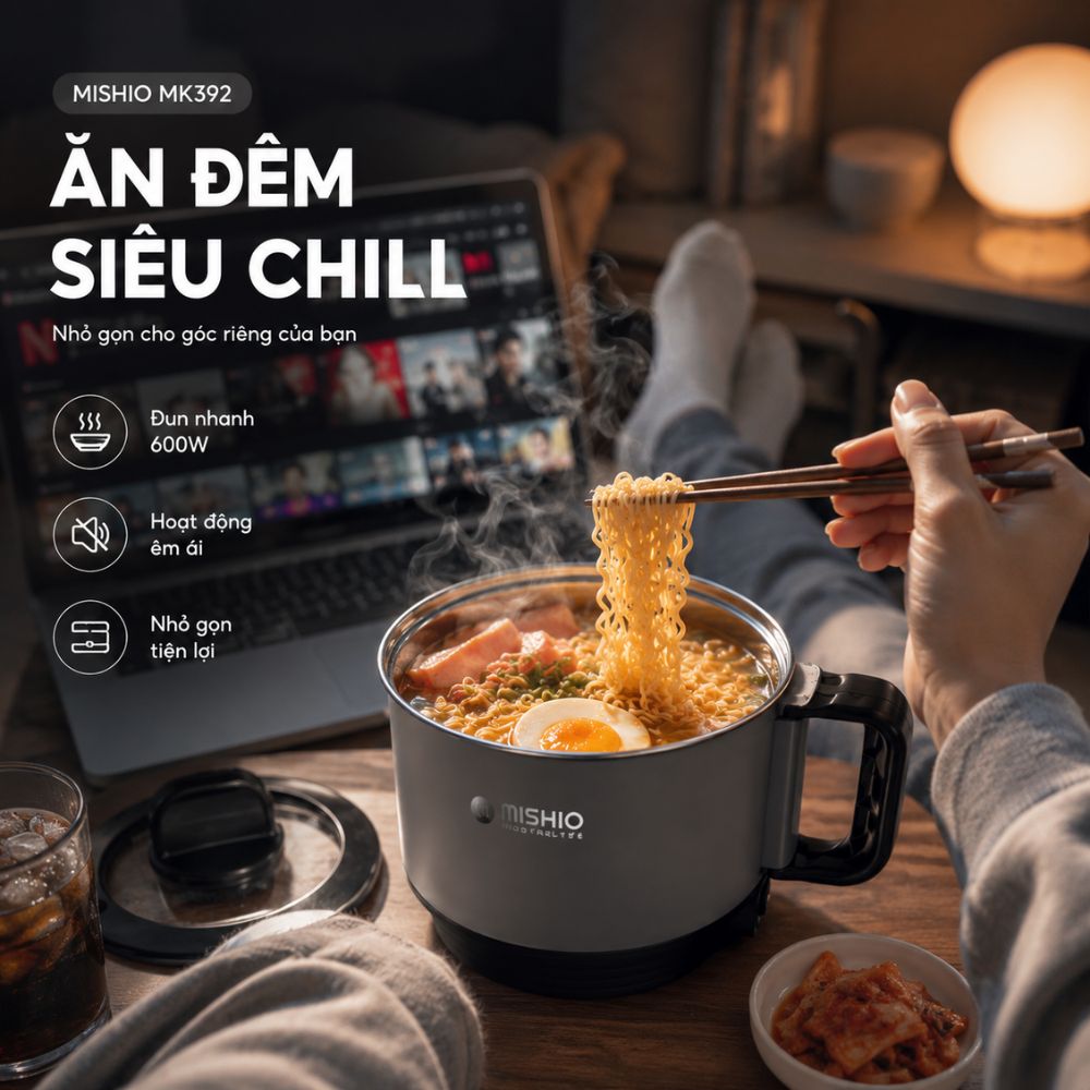 Nồi Lẩu Điện Mini 1.5L Mishio MK392 600W lòng nồi inox 304 không gỉ sét_thumbnail_2