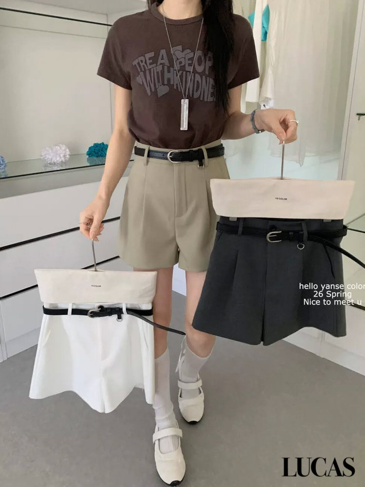 Quần sóc vải basic túi chéo + belt da đen_thumbnail_6