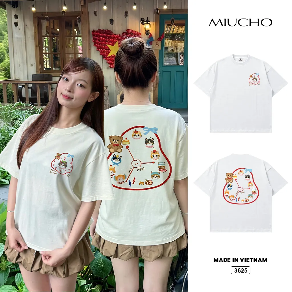 Áo thun nữ form boxy thiết kế hoạt hình thú cưng đáng yêu Miucho 3625