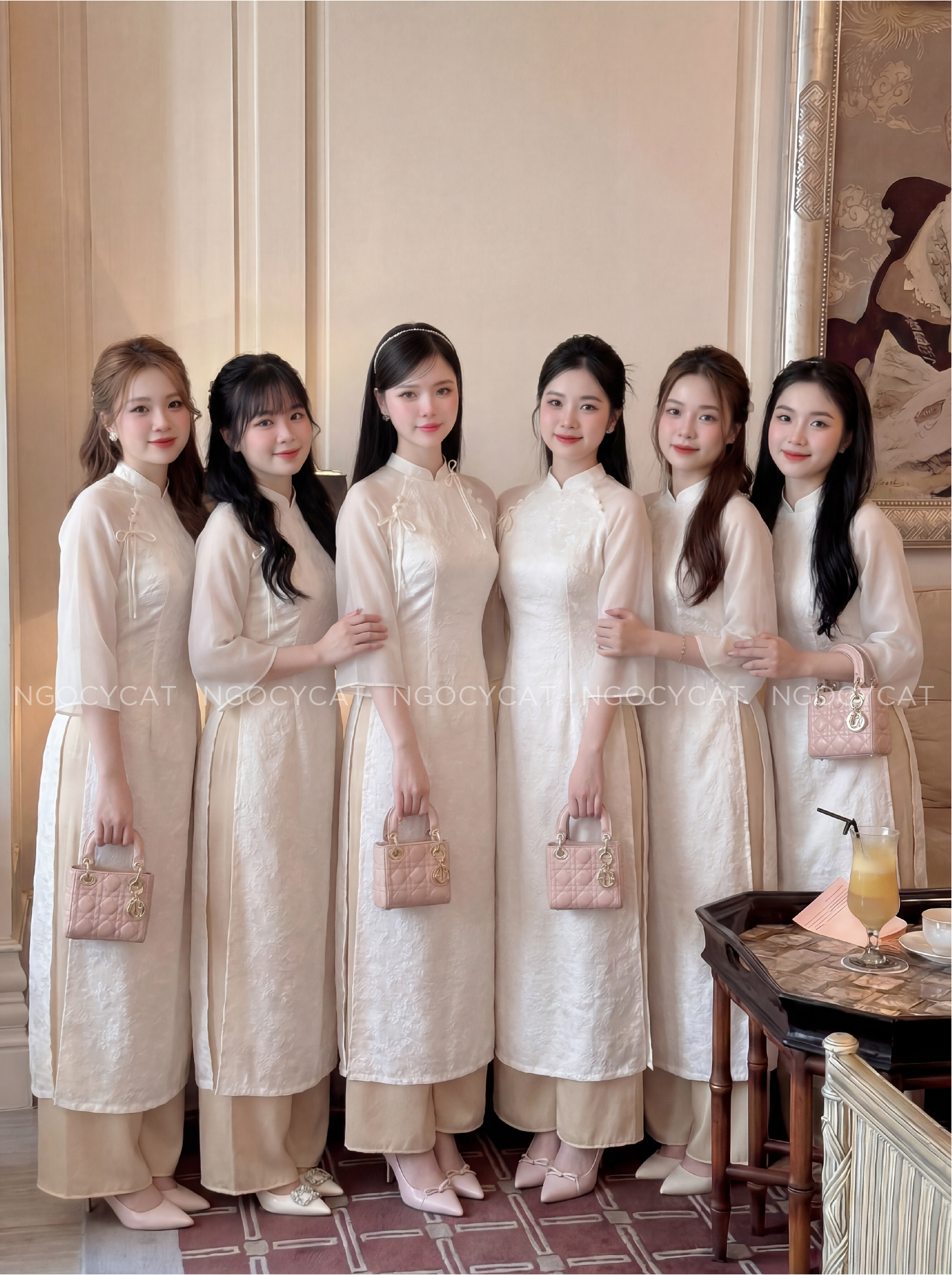 Áo Dài Bưng Quả Màu Be Châu Sa 6 Khuy_thumbnail_1