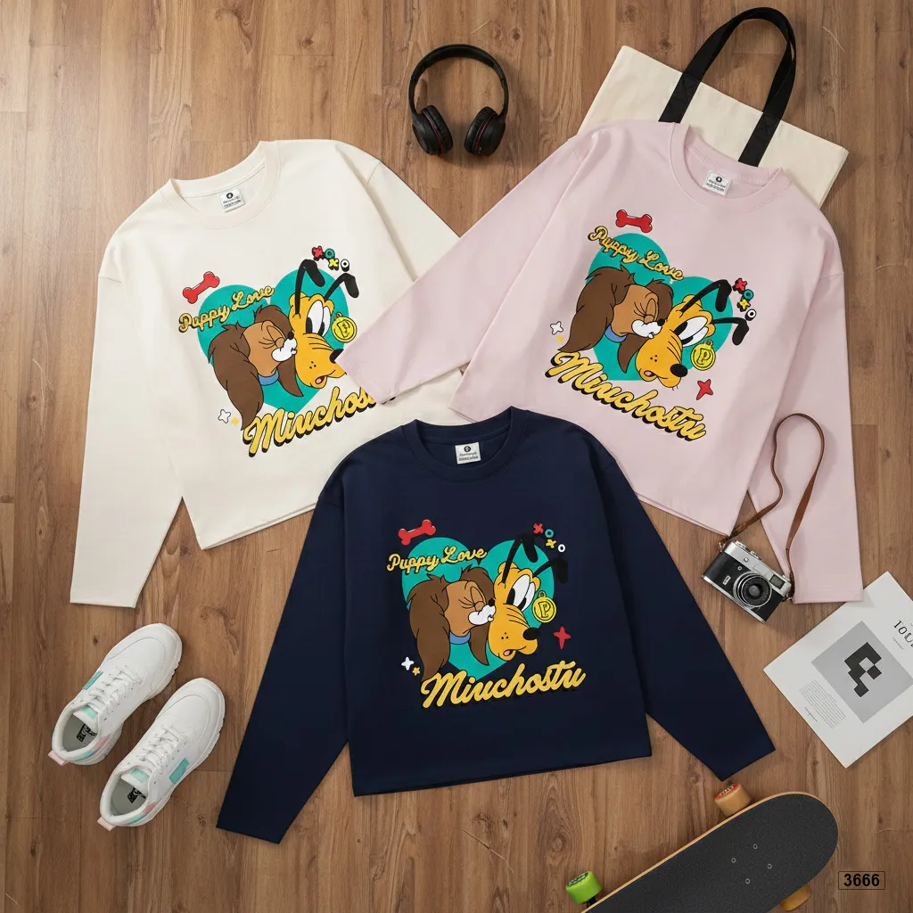 Áo thun boxy nữ tay dài form rộng hoạt hình cún Miucho 3666_thumbnail_7