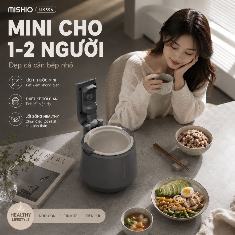Nồi Cơm Điện Áp Suất Lòng Sứ Dưỡng Sinh Mishio MK396 dung tích 0.8L cho 1-2 người – Bí Quyết Cho Cơm Gạo Lứt_thumbnail_6