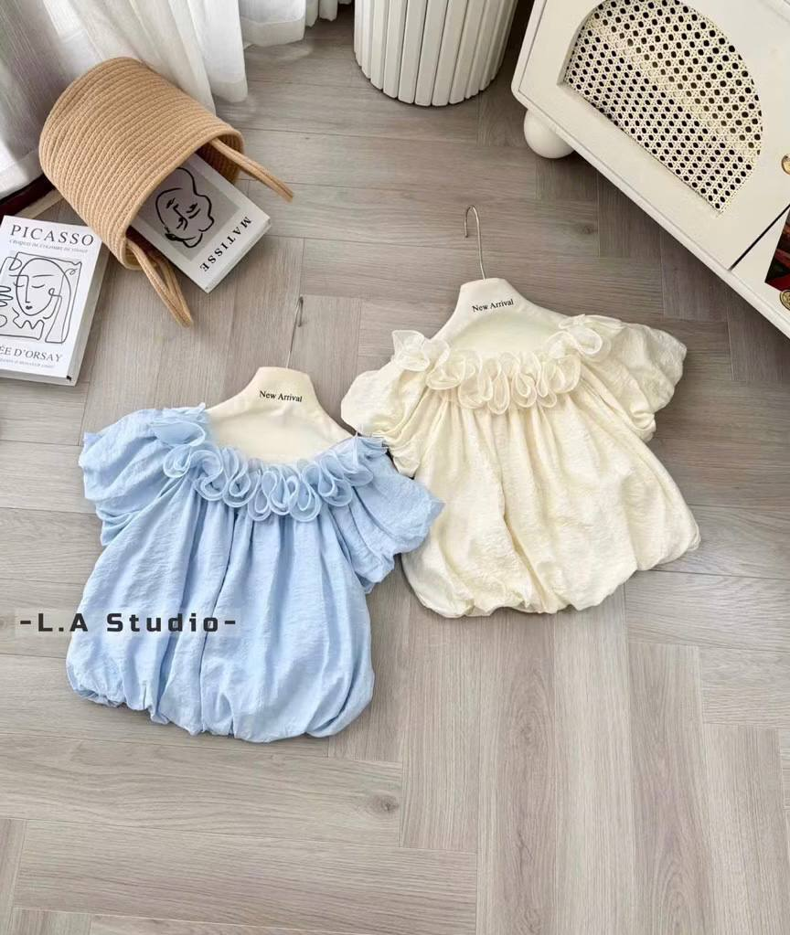 Áo Kiểu Nữ Tay Ngắn cổ nhún bèo voan bí LUH.9053 (C) (0687)_thumbnail_3
