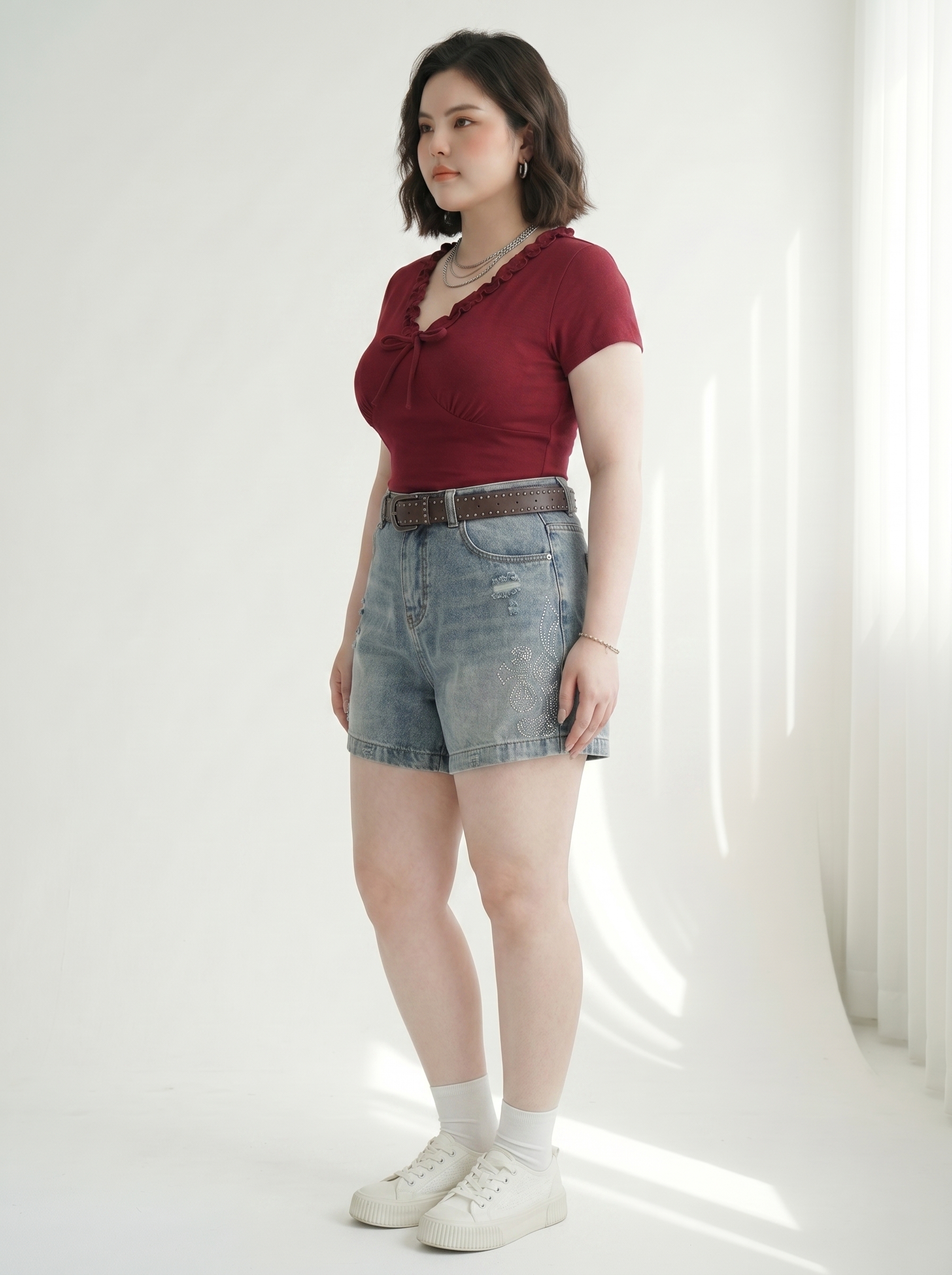 Quần Short Jean Lửng Lưng Thun Ép Đá Chữ Thập Bigsize - Xanh Jean - T-QSJ70_thumbnail_4
