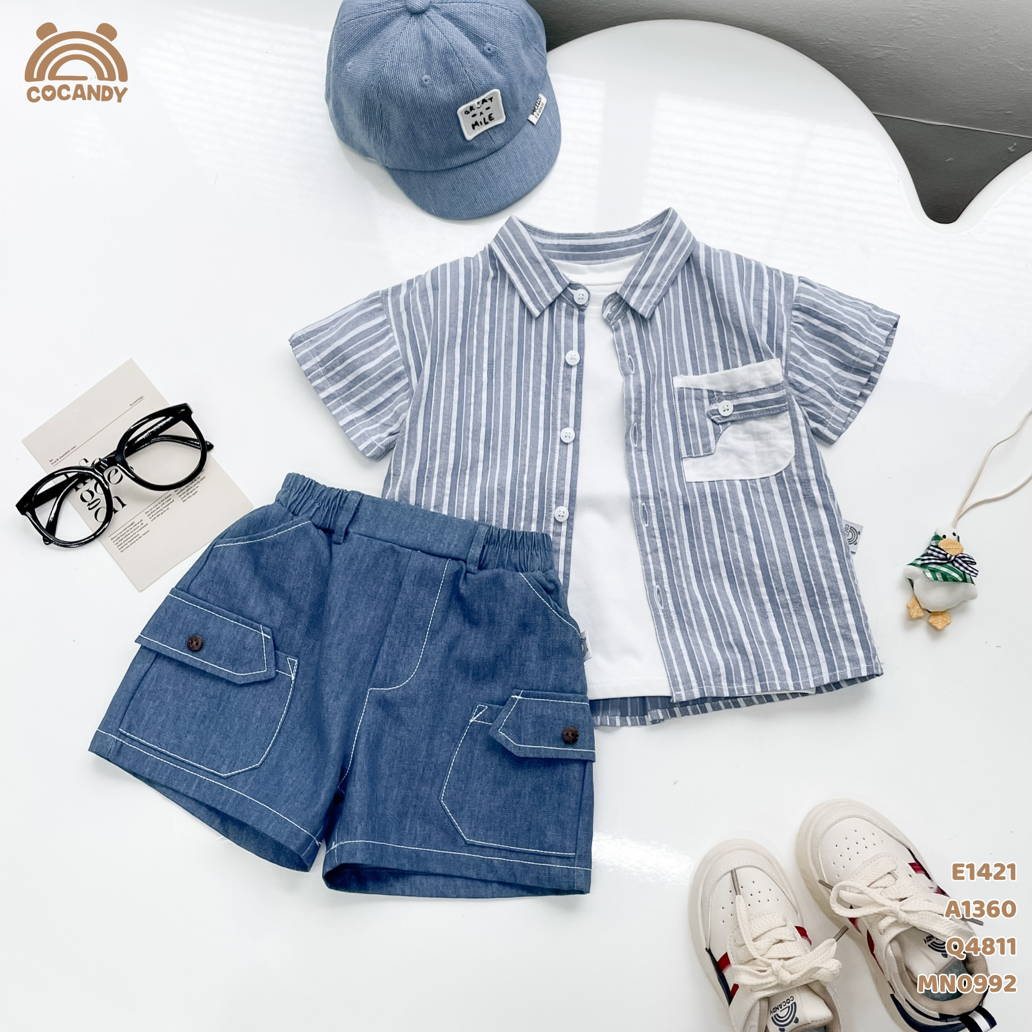 Quần cộc jeans XANH phối 2 túi kiểu chéo