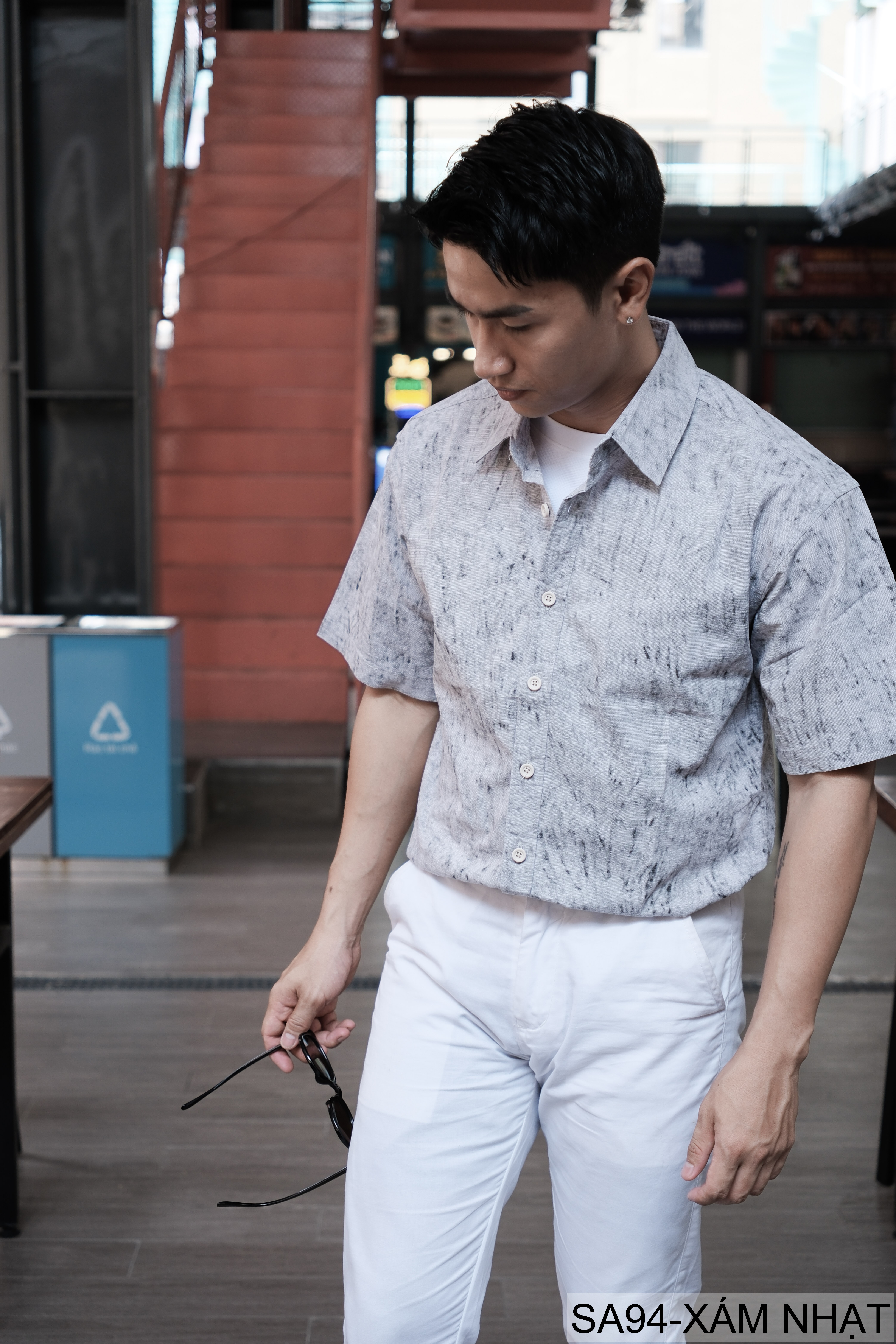 SA94 - Áo sơ mi nam ngắn tay in họa tiết Nhật Bản, chất cotton thoáng mát, form rộng trẻ trung