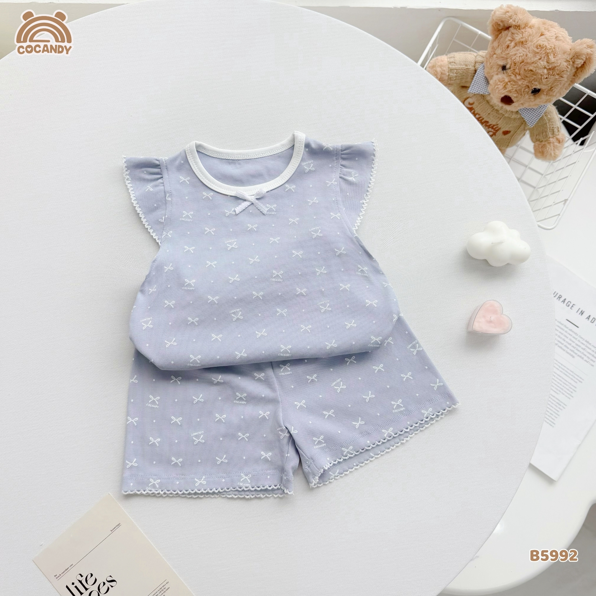 Bộ cộc thun XANH cánh tiên hình gấu nơ tim trắng_thumbnail_5