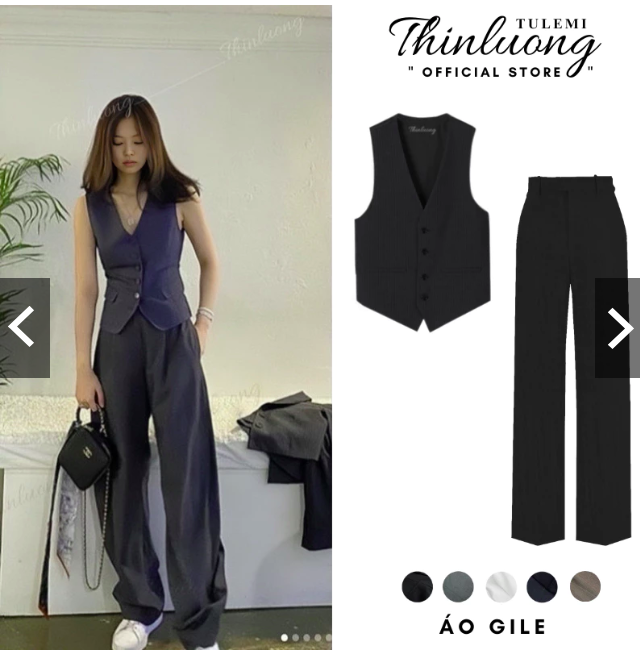 Áo gile đen 2 lớp tôn dáng Jennie
