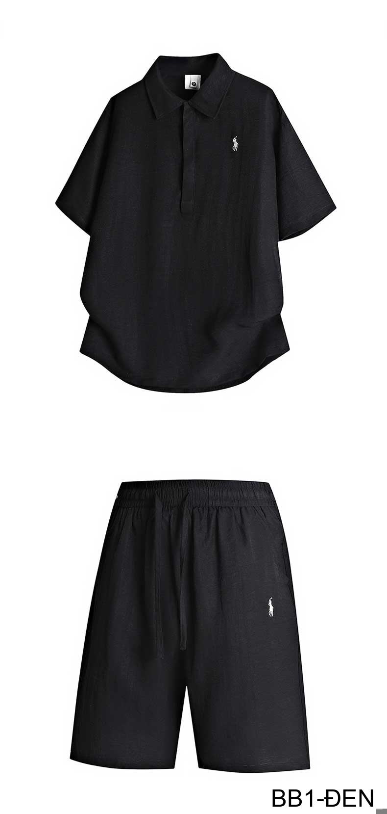 BB1 - Bộ đồ nam 2 món phong cách cực, áo sơ mi ngắn tay + quần short, chất liệu cotton thoáng mát, 3 màu Mi Trắng - Xanh Đậm - Đen_thumbnail_5