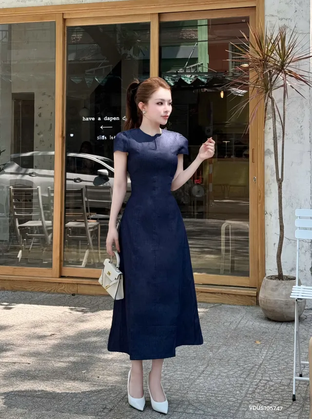 Váy Đầm Nữ Suông  trơn DD tay ngắn Vintage HN.203 (C) (1451)_thumbnail_1