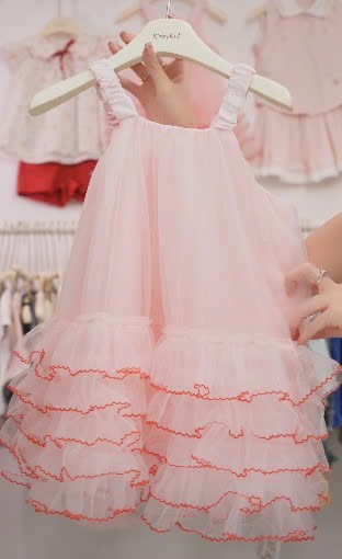 D248 - Váy voan hồng viền bèo hãng HMX - 6997