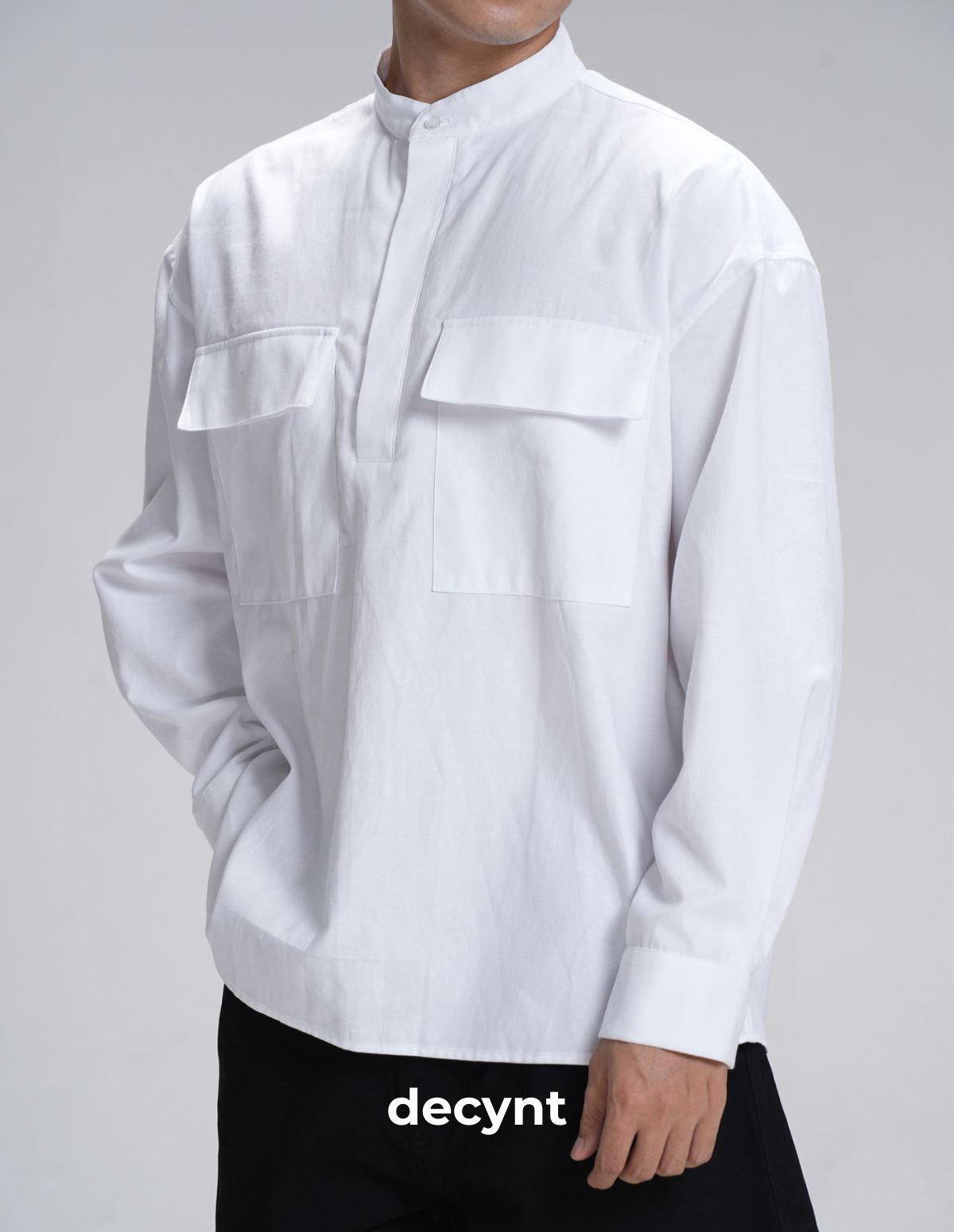 The Safari Band Shirt decynt - Áo sơ mi cổ trụ tay dài 2 túi bản to trước ngực chất liệu oxford dày lên form đẹp_thumbnail_8