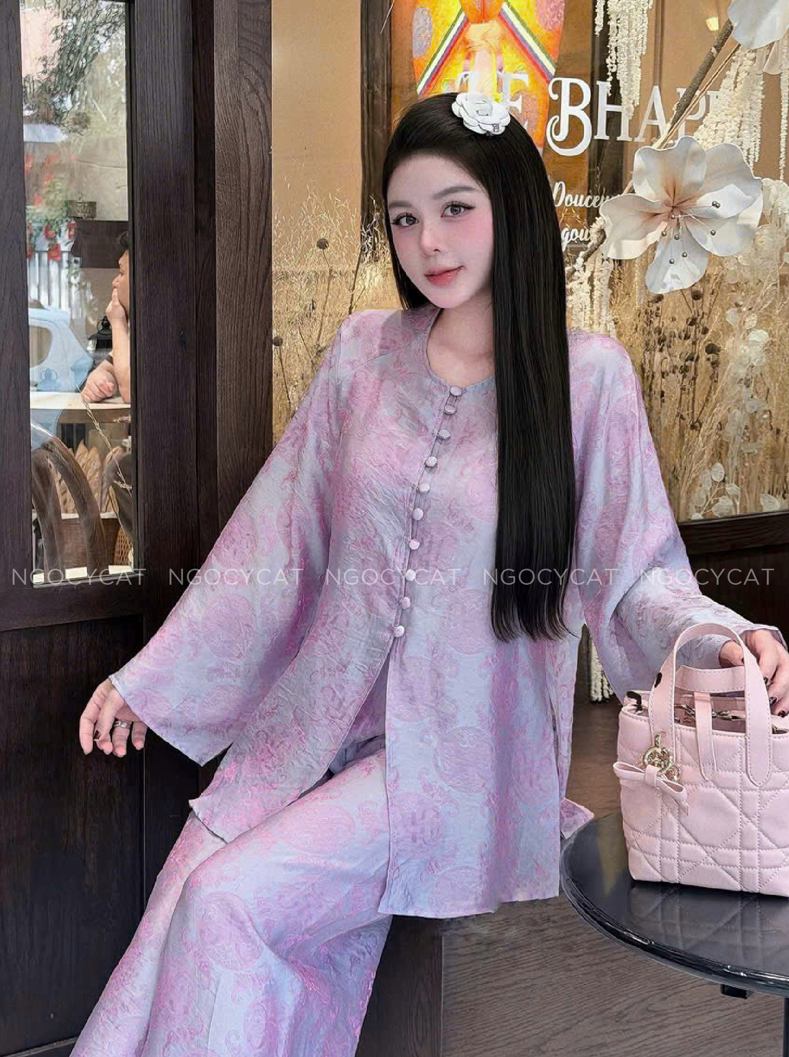 Áo Bà Ba Màu Tím Pastel Tơ Tằm Ánh Kim_thumbnail_1