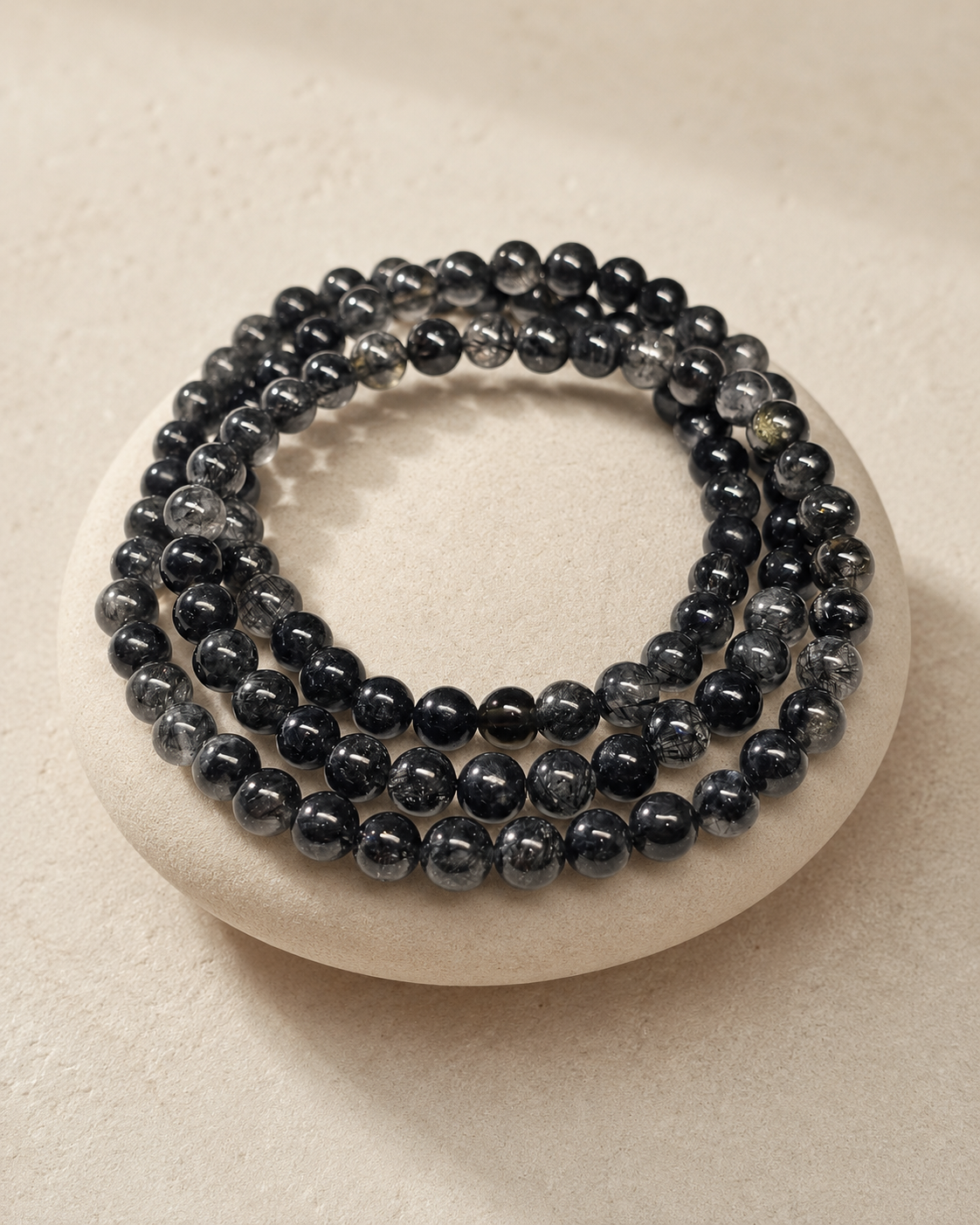 Vòng Quấn Ba Thạch Anh Tóc Đen Loại Super ĐEN - Thạch anh trắng cộng sinh tourmaline đen - Black Tourmaline In Quartz