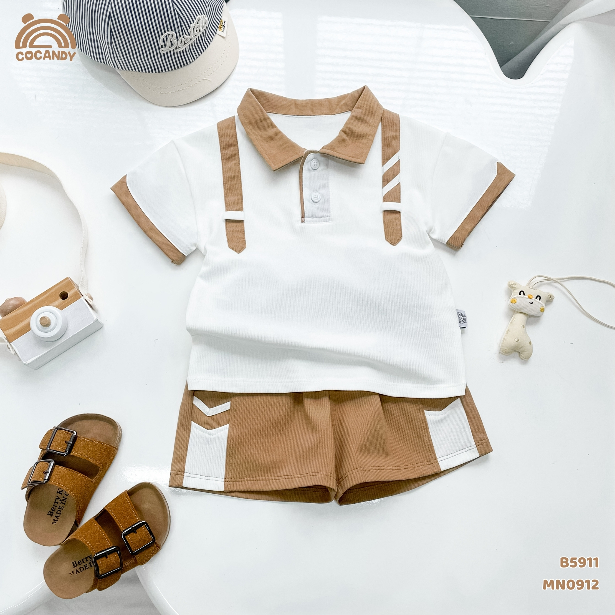 Bộ cộc thun TRẮNG NÂU đai vai