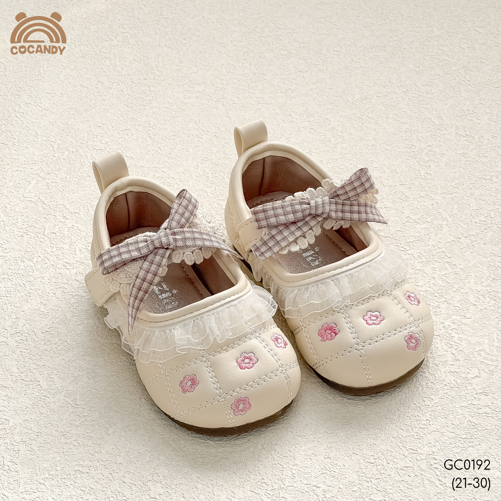 Giày búp bê nhập nơ caro BE logo MIZZIA