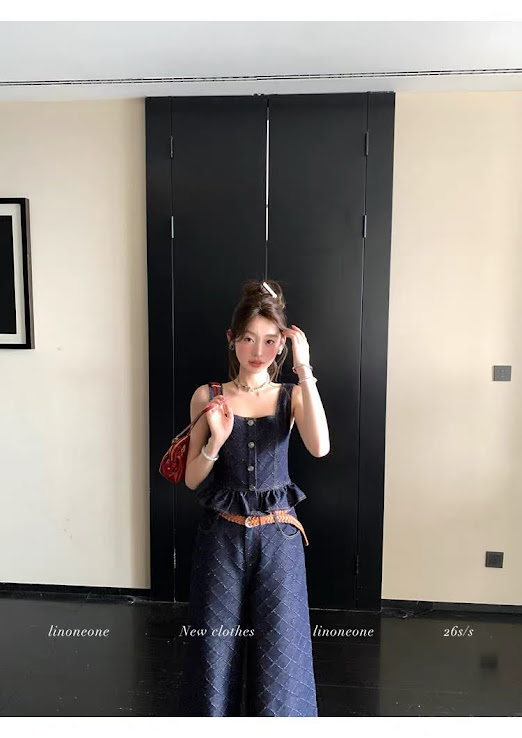 Lucas - Set denim áo 2 quai bản lớn cài cúc gấu xòe + quần suông dáng dài_thumbnail_4
