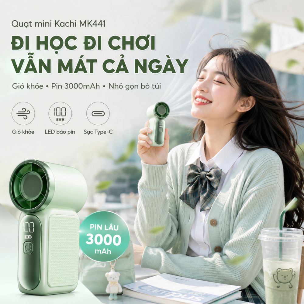 Quạt Cầm Tay Mini Kachi MK441 - Pin Khủng 3000mAh, Màn Hình LED Hiển Thị, 6 Cấp Độ Gió (Bảo Hành 18 Tháng)_thumbnail_11